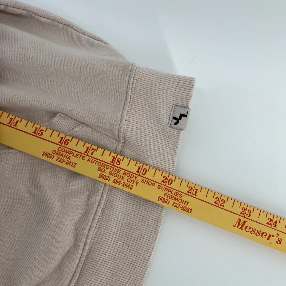 JoyLab French Terry 1/2 Zip Hooded Pullover Sweatshirt Beige Kangaroo Pocket - Picture 7 of 7